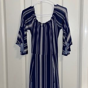 Long blue striped maxi dress with slits